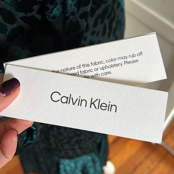 Calvin Klein Dark Green Burnout Velvet Faux Wrap Dress with Flounce Hem - NWT 8 - Picture 11 of 15